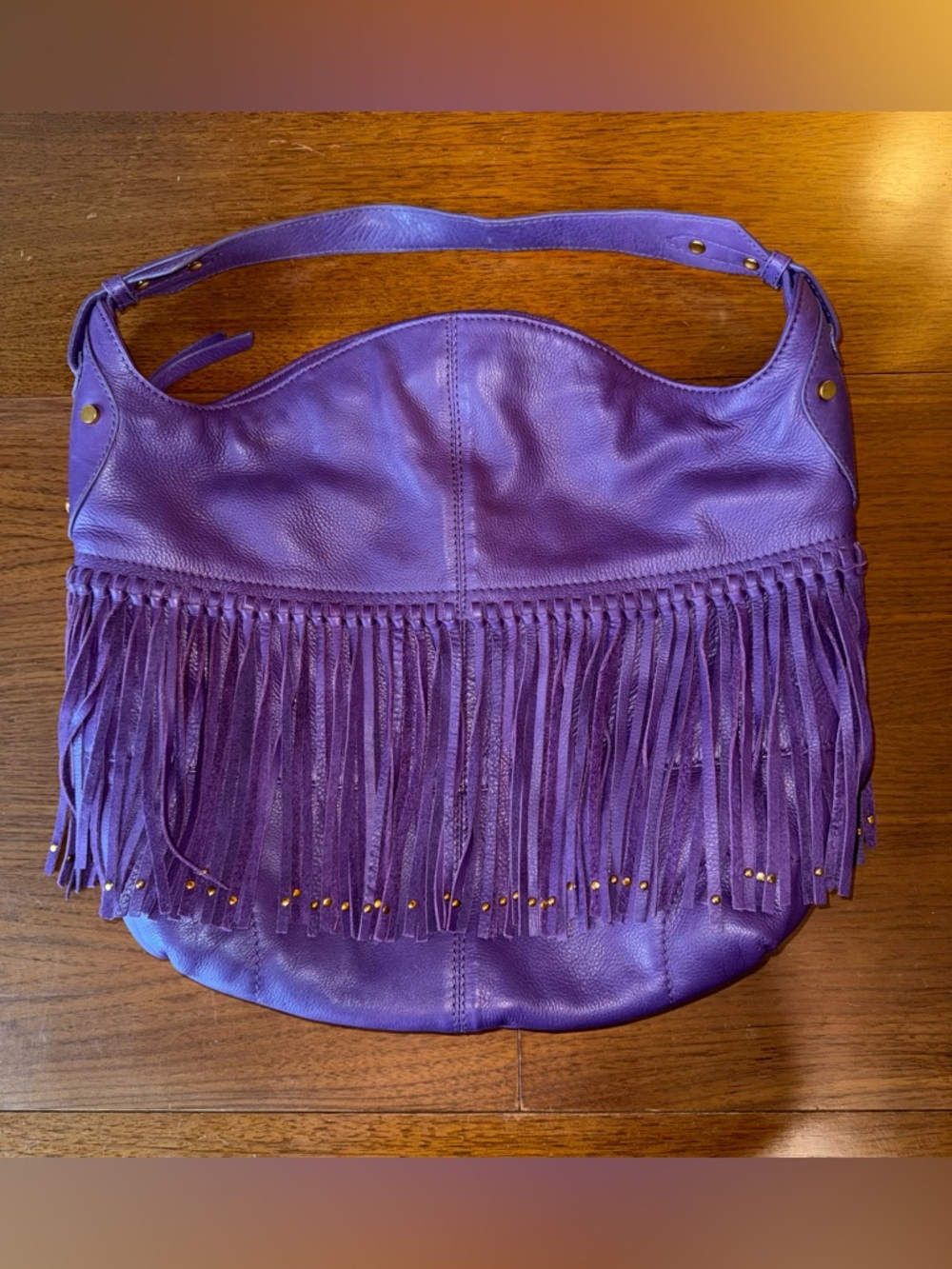 Purple Leather Fringe Shoulder Bag